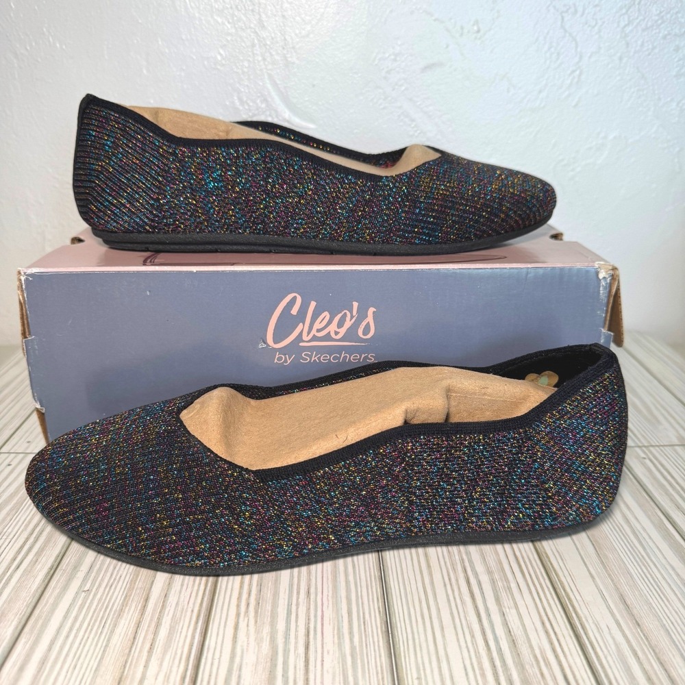 Skechers Cleo 2.0 Shimmering Blk Multi Rainbow Metallic Ballet Flats 158347 10